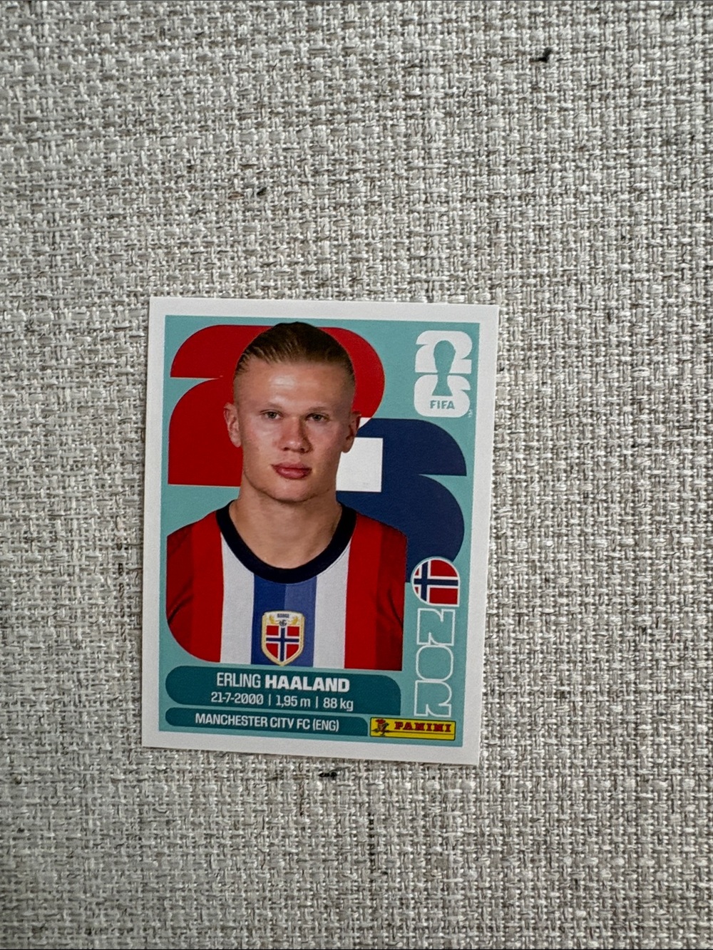 Erling haaland World Cup 2026 fifa Panini Sticker - Red, Blue, White Design